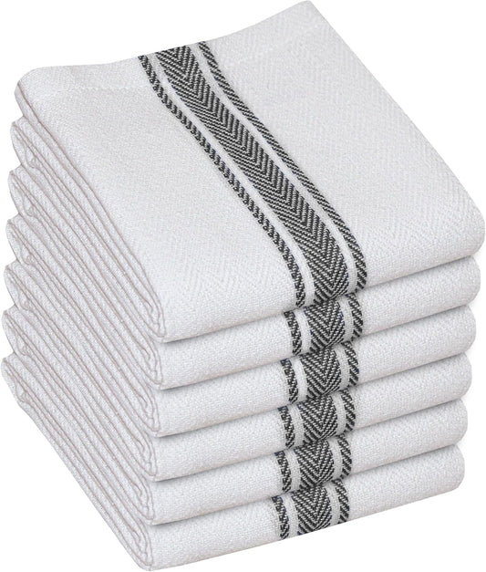 WHITEWRAP Kitchen Dish Towels for Kitchen, Highly Absorbent for Drying and Cleaning, Durable and Soft Tea Towels – 6 Pack, 100% Ring Spun Cotton 15 x 25 Inches – Black