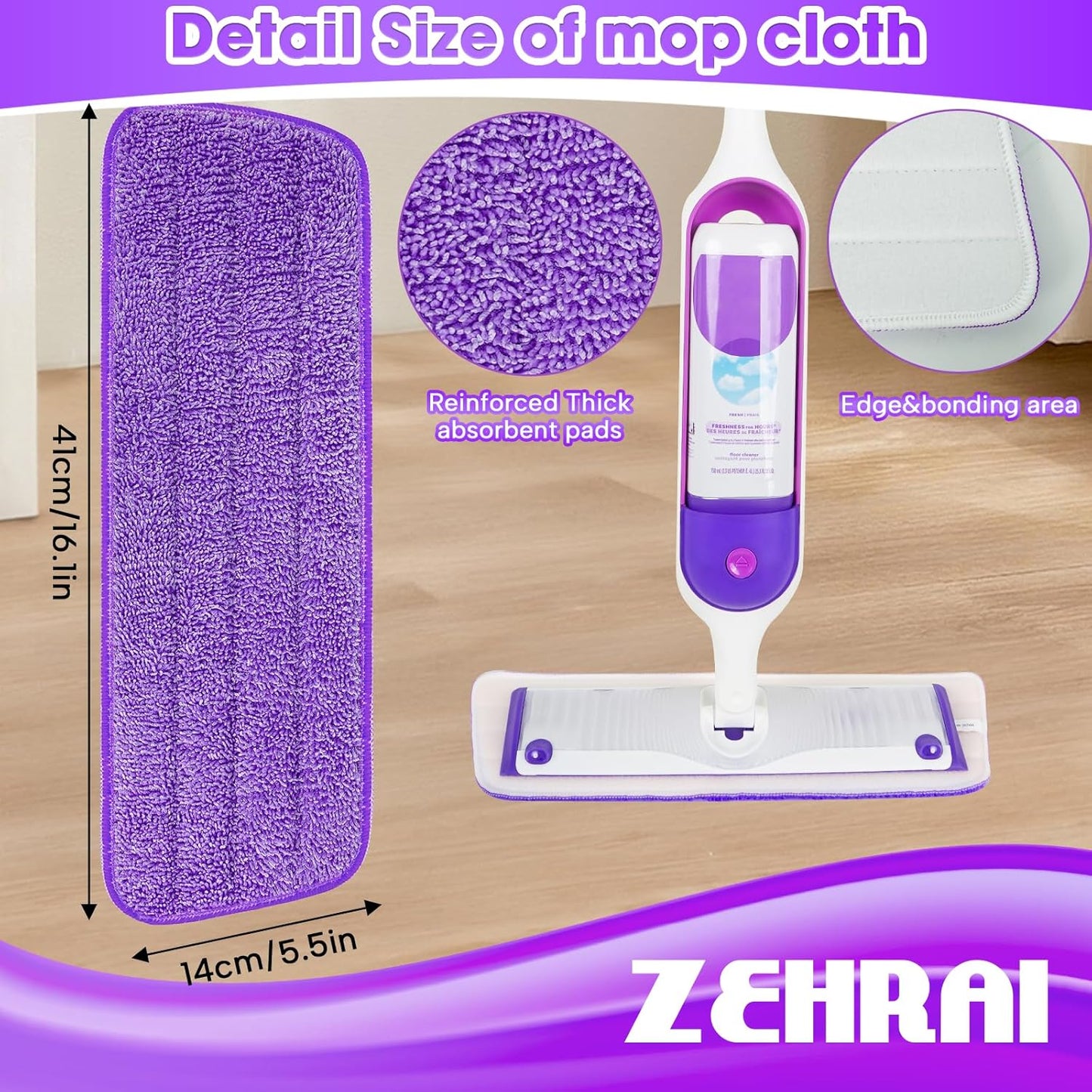 6 Pack Reusable Microfiber Mop Pads for Swiffer PowerMop, Power Mop Refill Pads for 13''-16'' Spray, Machine Washable Power Pads Replacement for All Floor Types Cleaning