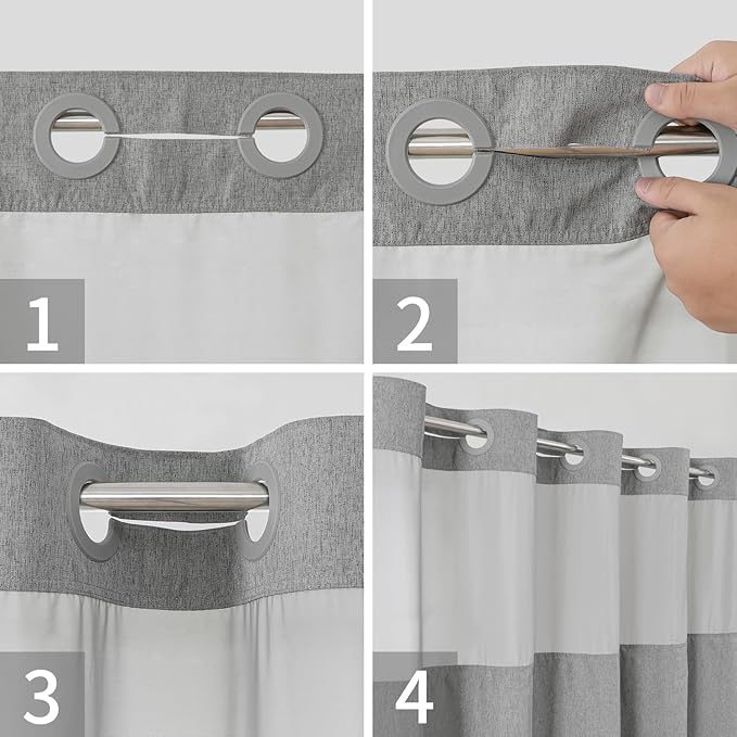 Stall No Hooks Needed Linen Textured Shower Curtain with Snap-in Fabric Liner Set,Hotel Luxury Decor Farmhouse Shower Curtains for Bathroom,Waterproof & Washable,54Wx80H,Grey/Gray