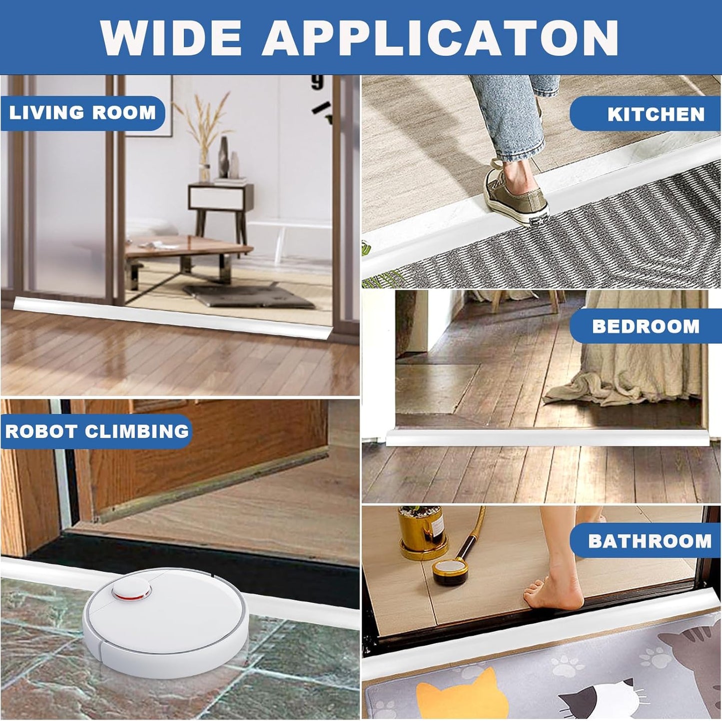 Vinyl Door Threshold Flooring Transition Strip Self Adhesive Carpet Edging Strip for Laminate Doorway Edge Threshold from 2/5" to 3/5" (White, 3.3 Ft)