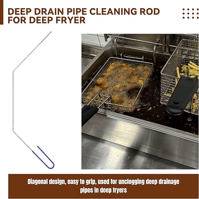 3 Pcs Fryer Cleaning Tools Including L Shaped Brass Bristles Fryer Deep Cleaning Brush, Fryer Deep Cleanout Rod, Long Handle Fryer Basket Brush for Restaurant Air Fryer Cleaning