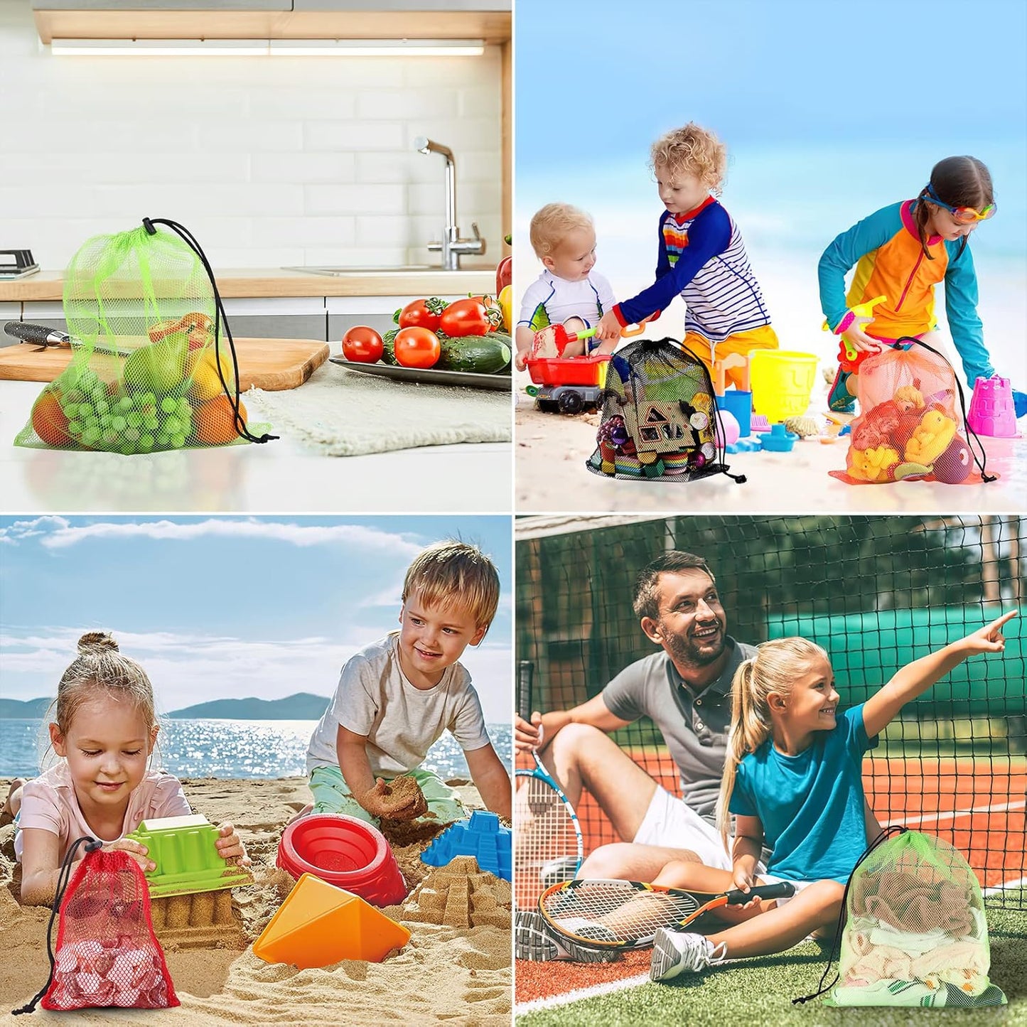 18"X24" 6Pcs Mesh Laundry Drawstring Bag Nylon Drawstring Gym Bag with Cord Lock Closure