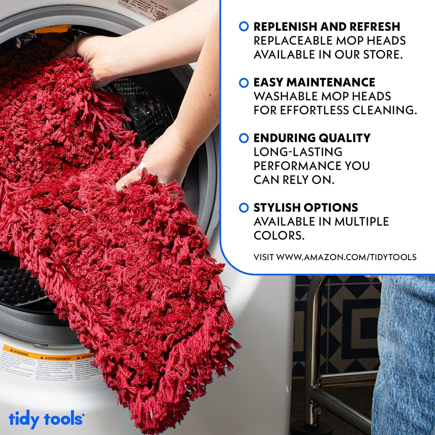 Commercial Dust Mop Replacement Head – 48 x 5 in. Cotton Nylon Reusable Mop Head – Industrial Dust Mop Refill for Floor Cleaning & Janitorial Supplies, Red