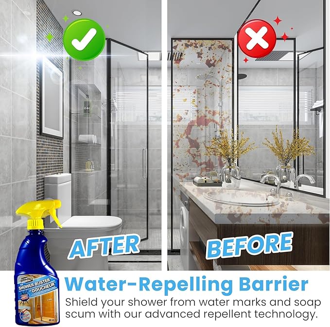 Shower Cleaner Buster Spray - all Types of Surfaces, Shower Glass Cleaner, Stop Soap Scum & Water Stain (2 x 500 ML / 16.9 OZ)