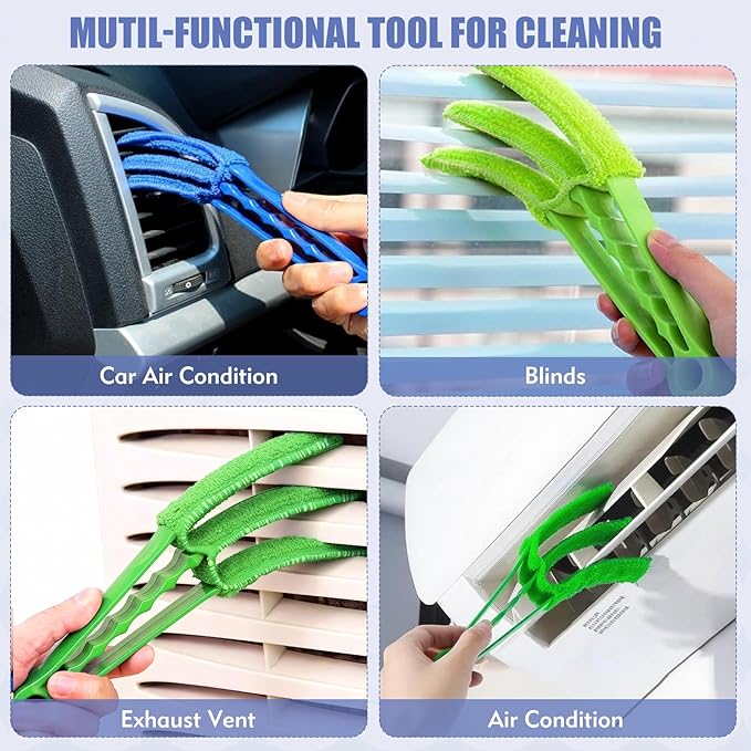 2 Pcs Blind Cleaner Duster Tool, Window Blind Duster Brush with 6 Microfiber Sleeves, Blinds Cleaner Tool for Window Blinds, Car Air Condition, Exhaust Vent