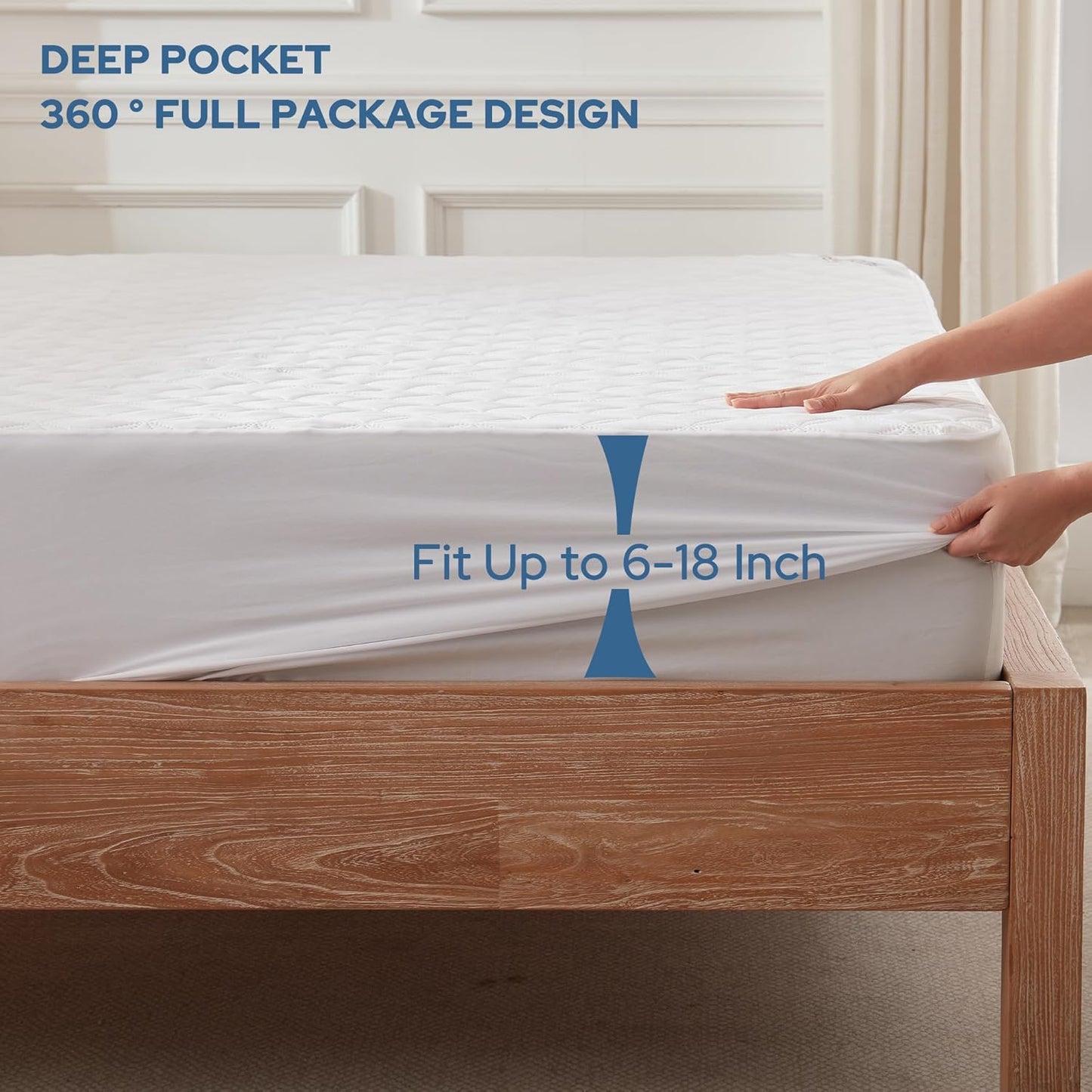 BEDLORE Waterproof Mattress Protector, Queen Size Noiseless Mattress Pad with Deep Pocket Fitted Up to 6-18 inches, Soft Noiseless Bed Mattress Cover Washable for Home, Bedroom, Hotel (White)