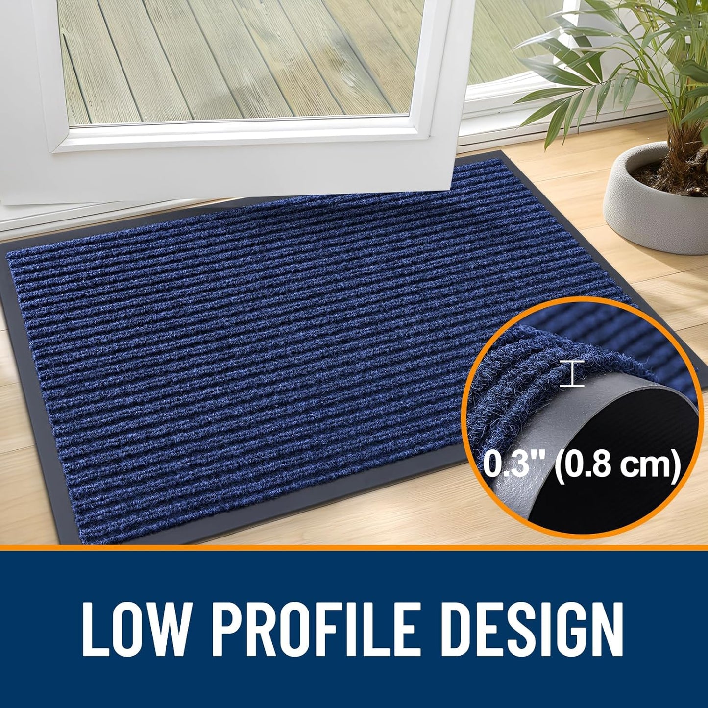 OLANLY Front Door Mat Indoor Outdoor Entrance, Waterproof Heavy Duty Doormat, Fade Resistant, Low Profile, Easy Clean Patio Porch Welcome Floor Mats for Entry, 47x23, Blue