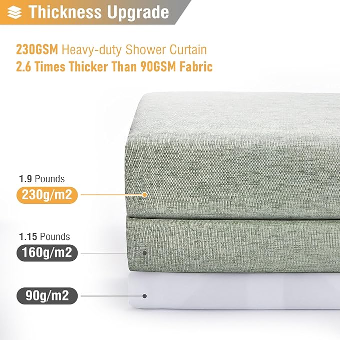 BTTN 84 Inch Wide Shower Curtain - W84xH72 Linen Textured Heavy Duty Fabric Shower Curtain Set with 14 Plastic Hooks, Large Hotel Simple Waterproof Polyester Bath Curtains for Bathroom - Sage Green