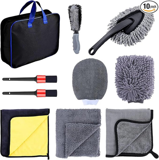 Premium Car Cleaning Kit with Bag - Professional Car Washing & Car Detailing Set, Includes Car Wash Mitts, A Game-Changing Microfibre Drying Towel, Waffle Cloths & Trio Of Brushes For A Deep Clean
