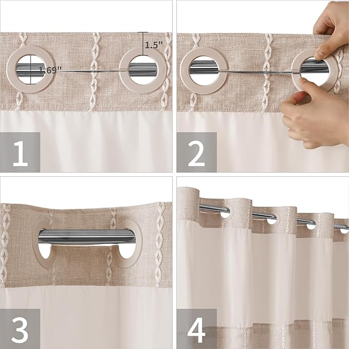 No Hook Stall Shower Curtain with Snap-in Fabric Liner - 54x80 Heavy-Duty Linen Textured Striped Design,Narrow Rustic Modern Farmhouse Bohemian Bathroom Curtain,Water-Repellent,Tan/Taupe