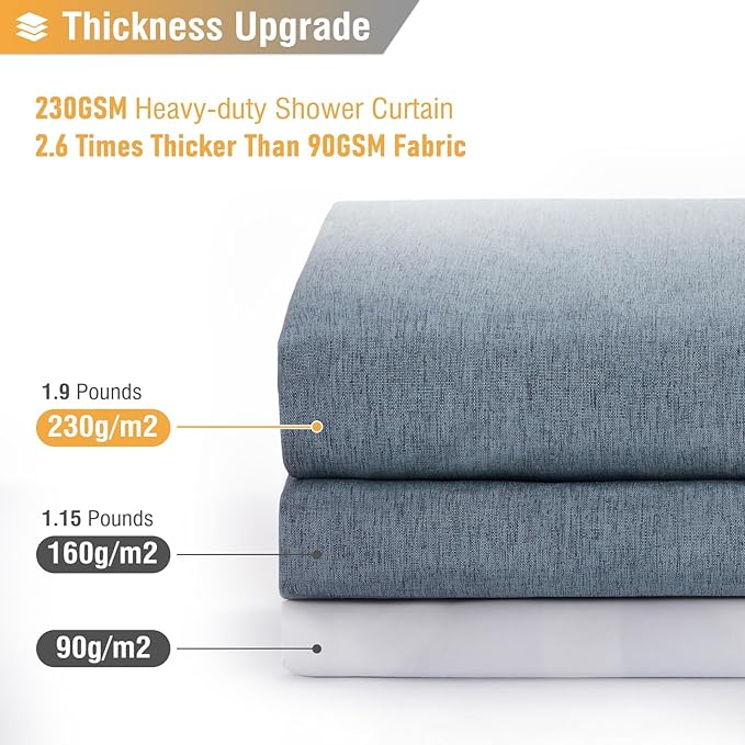 BTTN Fabric Shower Curtain, Linen Textured Heavy Duty Polyester Cloth Shower Curtain Set with Plastic Hooks, Blue Grey, 36x72