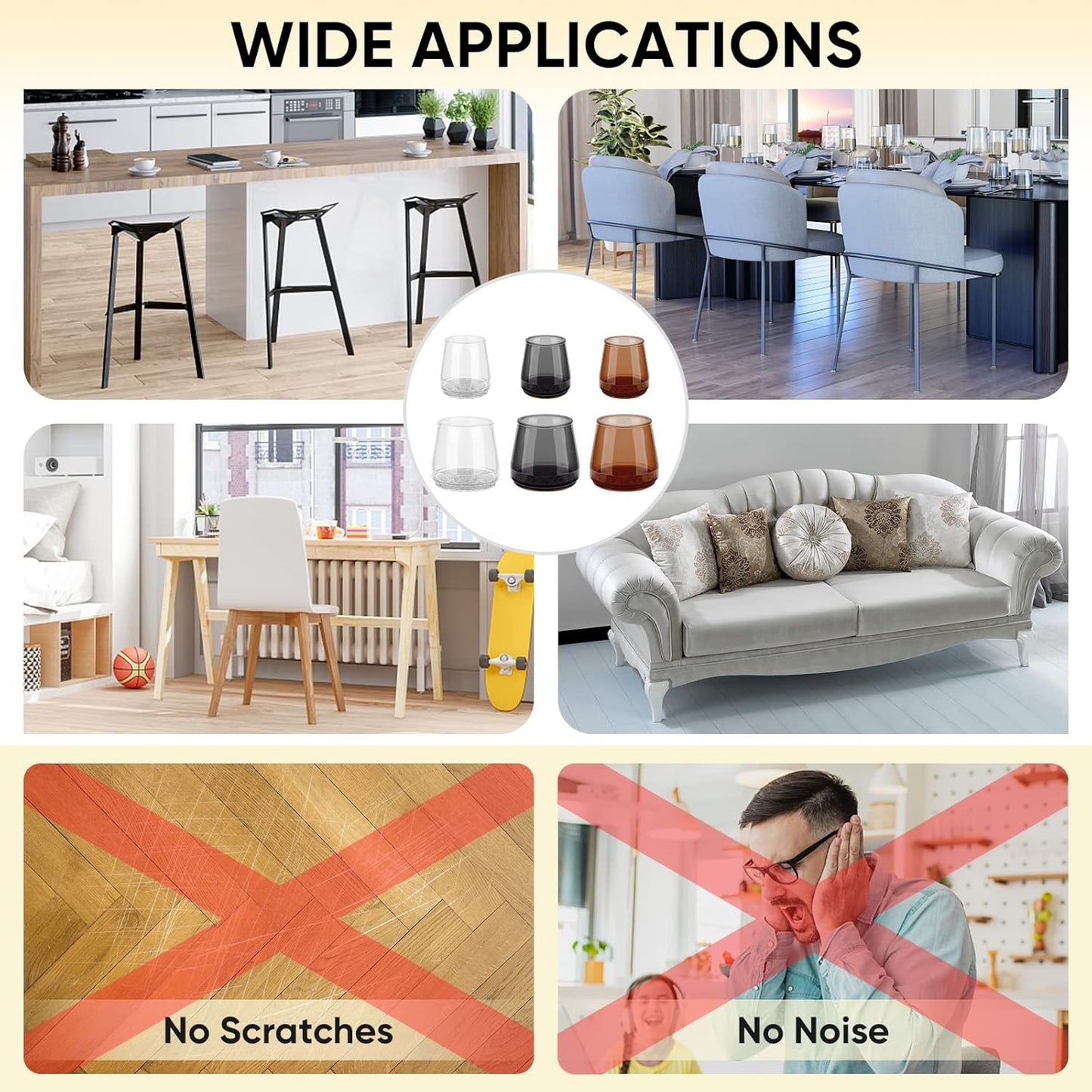 BALEINE 24 Pack Silicone Chair Leg Floor Protectors, Stool Leg Protectors Cap, Non-Slip Chair Leg Caps for Hardwood Floors (Brown, X-Large, 24 Pack)