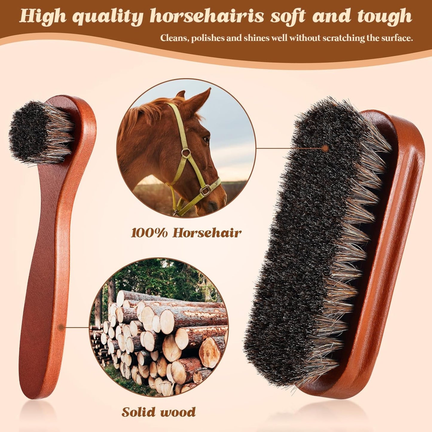 2 Pcs Horsehair Shine Shoes Brush Kit Polish Dauber Applicators Cleaning Leather Shoes Boots Care Brushes Suede Cleaner Brush(2 Pcs Style F)
