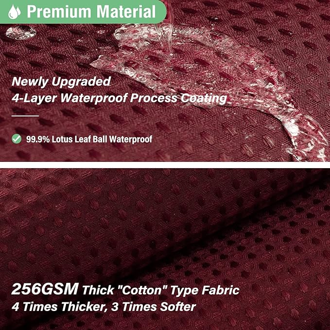 Dynamene Stall Fabric Shower Curtain - 54x78 inch Long Waffle Weave Weighted Thick Cloth Shower Curtains for Bathroom, Heavy Duty Hotel Spa Luxury Bath Curtain Set with 10 Plastic Hooks, Burgundy