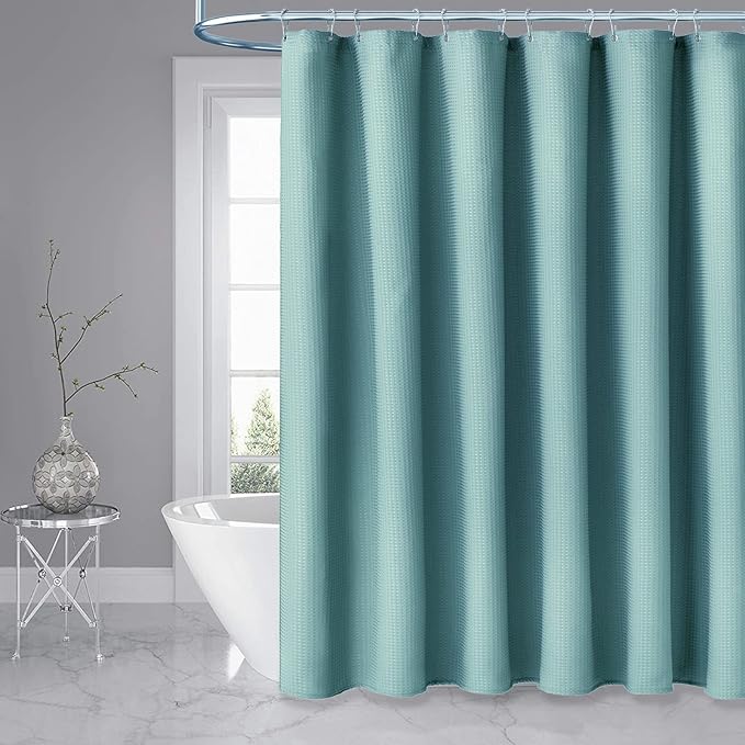 Dynamene Extra Long Shower Curtain,96 Inch Long Waffle Weave Heavy Duty Thick Fabric Bathroom Shower Curtain, Neutral Weighted Hotel Bath Curtain Set with 12 Plastic Hooks,72x96,Teal
