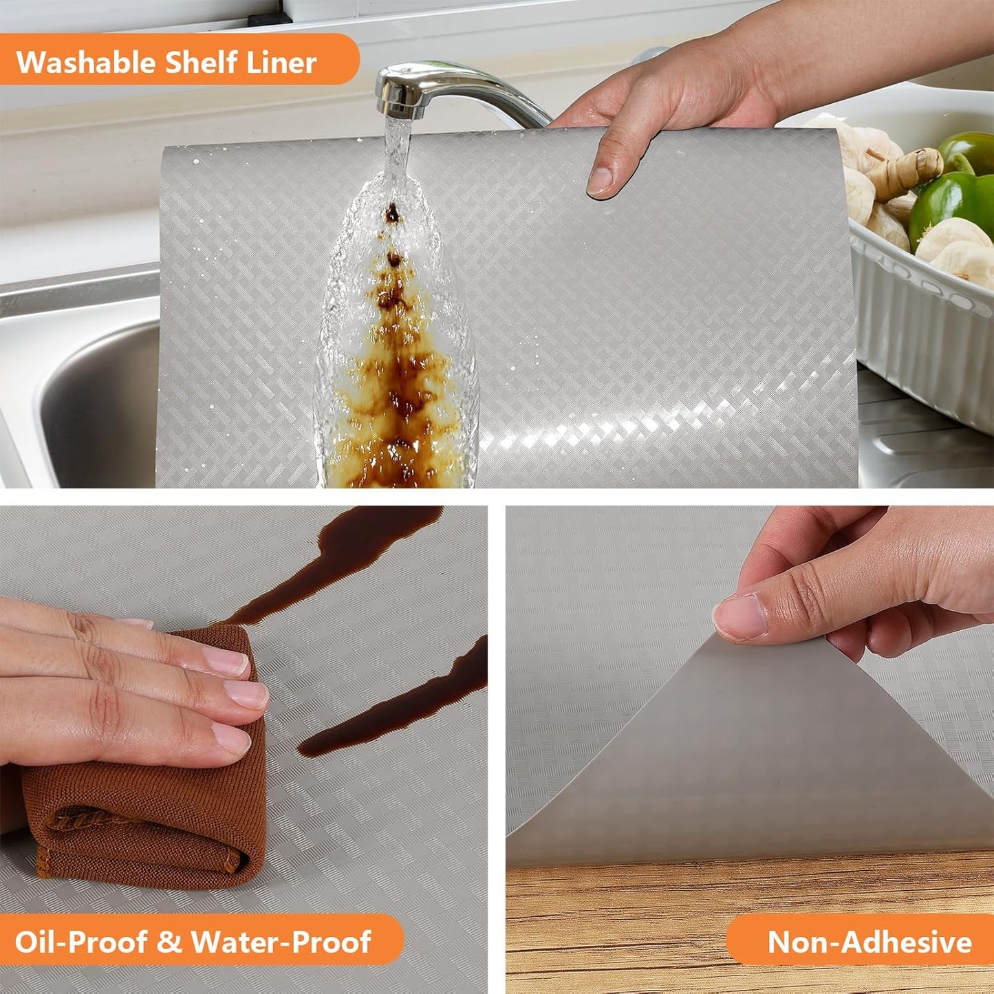 Light Gray Shelf Liners for Kitchen Cabinets Refrigerator Liners Waterproof & Oil-Proof Kitchen Cupboard Liner Drawer Mats EVA Material Non Adhesive Fridge Liner for Shelves 35.4 x 236.2 Inches