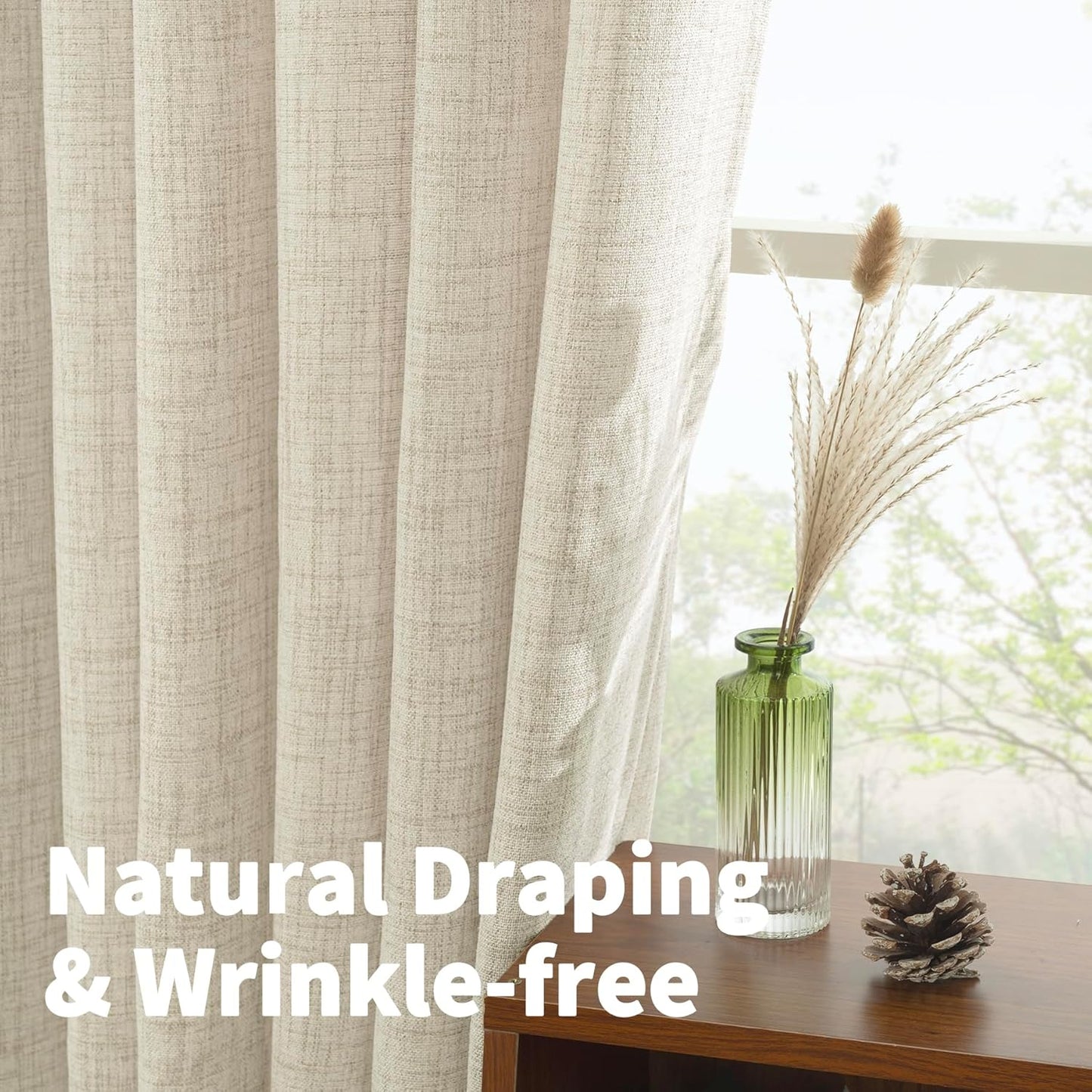 YoungsTex Linen Curtains 63 Inch Length for Living Room, Semi Sheer Window Drapes with Rod Pocket Back Tab Curtain Light Filtering for Bedroom Office, Linen, 2 Panels, 38 X 63 Inch