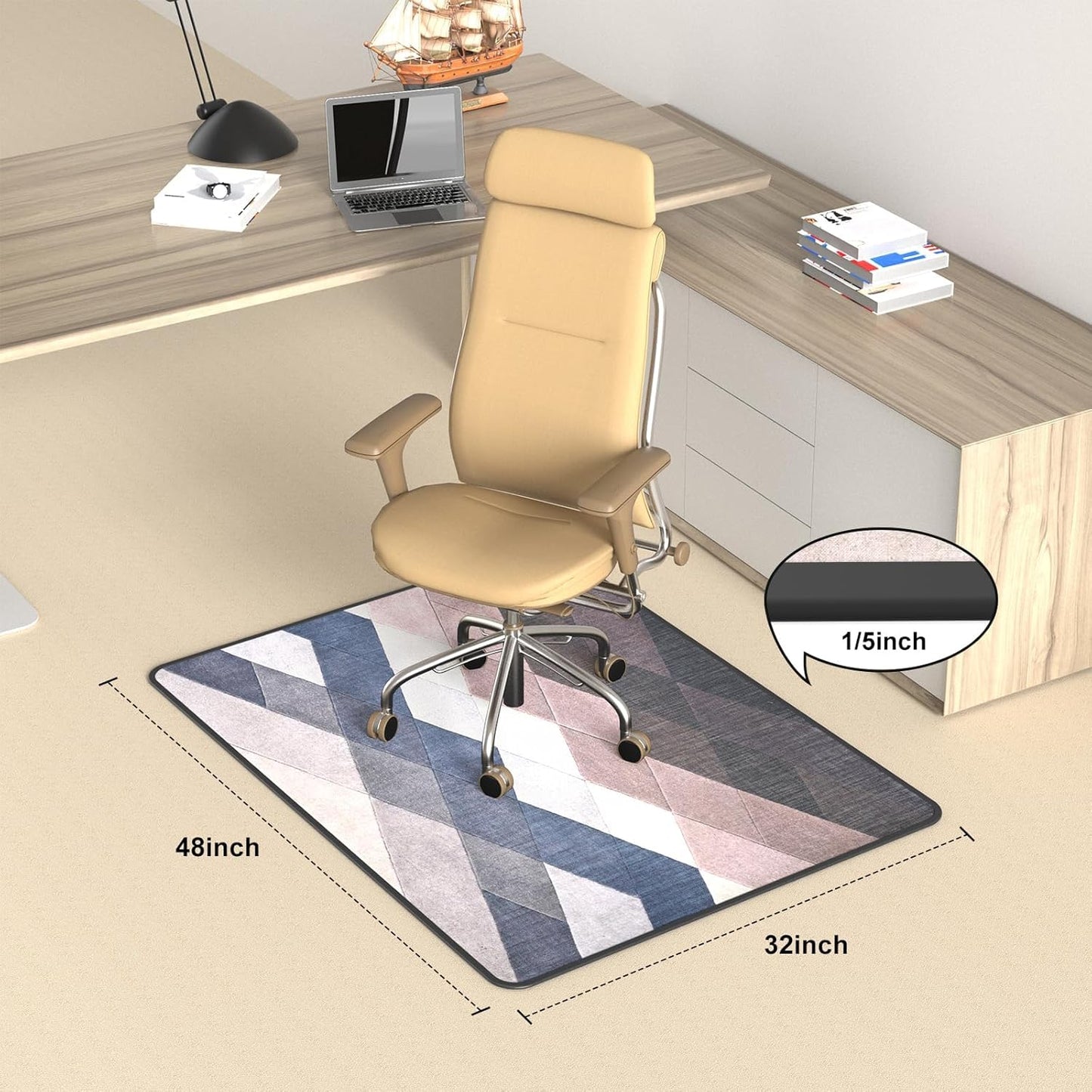 Heavy Duty Office Chair Mat for Carpet and Hardwood Floor Bohemian Desk Chair Mat Rug 36'' x 48'' Jacquard Woven Surface Floor mats for Office Home