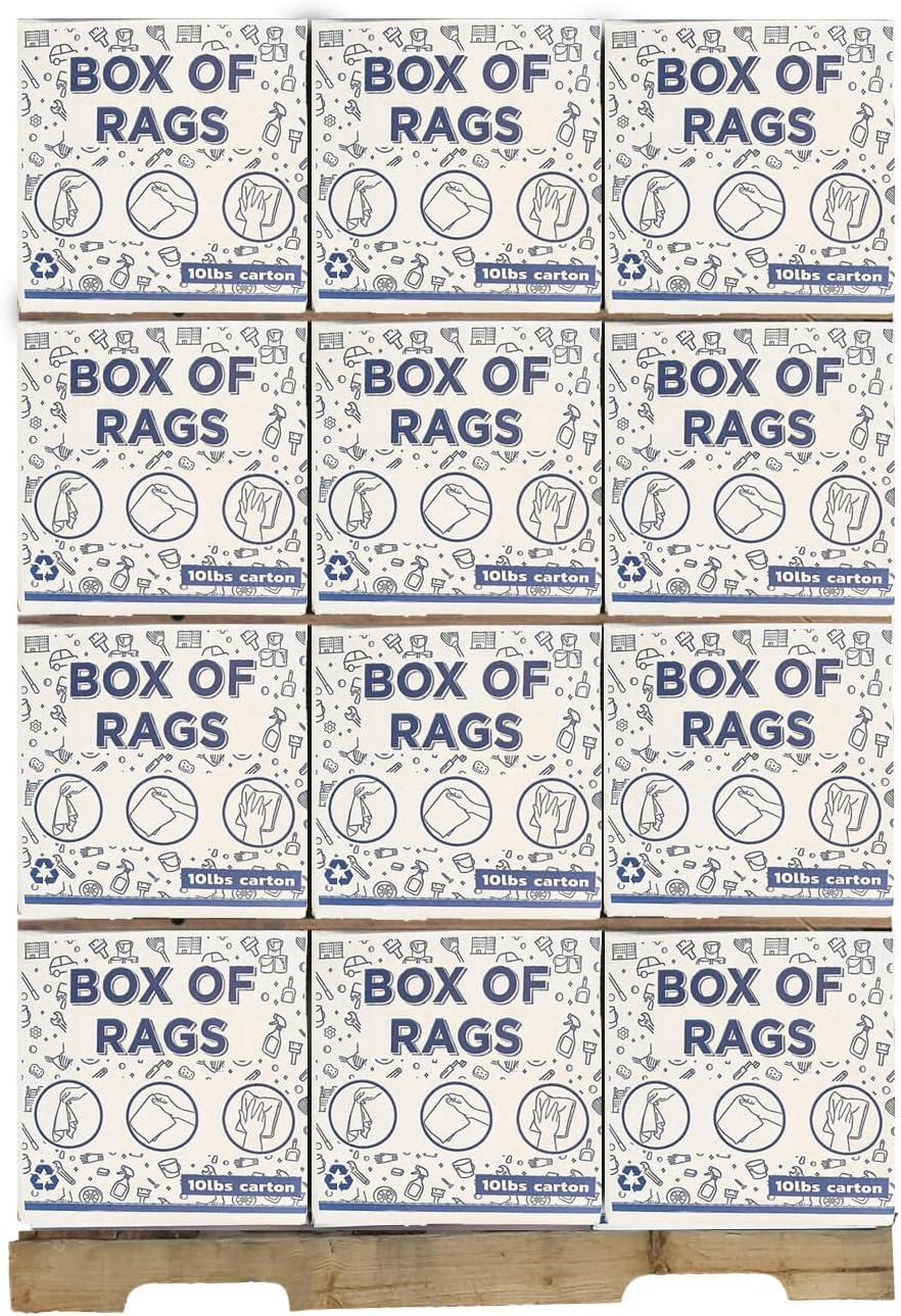 Premium White Knit (600 lbs. Pallet - 60x10 lbs. Box of Rags) Cotton T-Shirt Cloth Wiping Rags - Shop Cleaning Tshirt Cloths, Staining & Finishing Rag for Auto, Grease, Paint & Wood