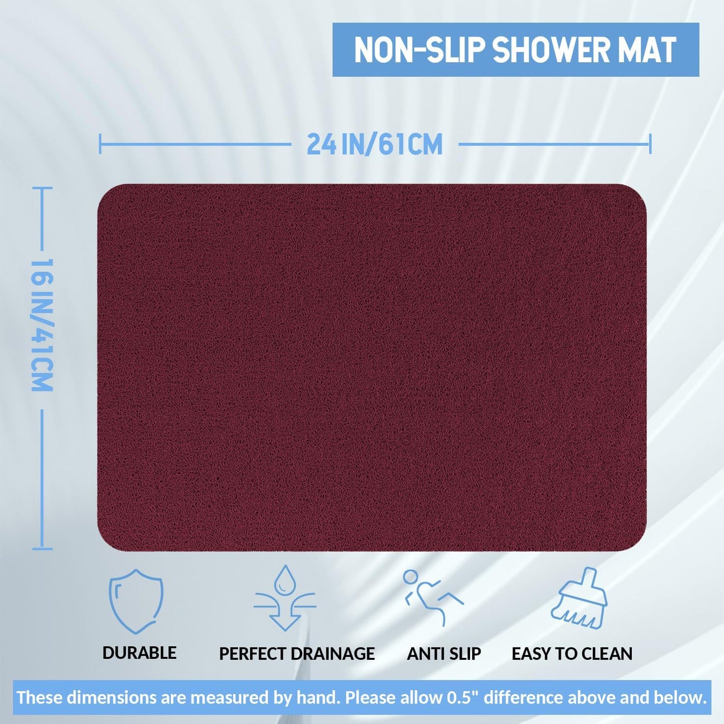 Non-Slip Bathtub Mat, 2 Pack Anti Slip Shower Mat, Fast Drying Bathtub Mats, Foot Scrubber Mat, Anti Slip Mat for Tub, Floor, Bathroom, Kitchen, Home, Hotel (Wine Red 24"×16"+24"×16")