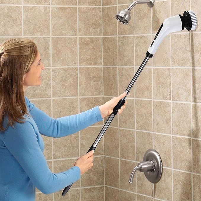 Electric Cleaning Brush, Long Handle Cordless Cleaning Scrubber, Strong Stains Remover, for Bathroom Kitchen Sink Toilet Bathtub Floor Tile Grout Glass Window