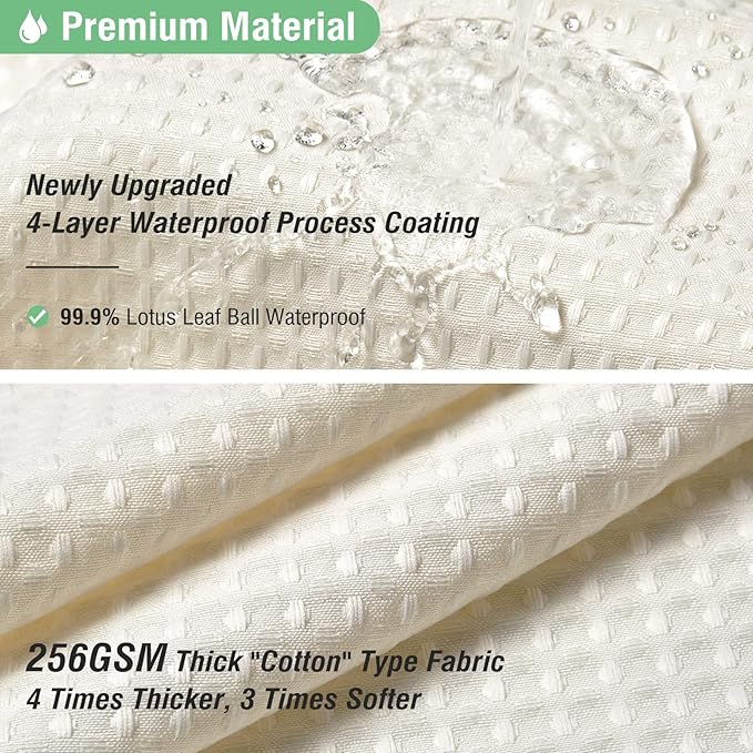 Dynamene Extra Long Fabric Shower Curtain， Waffle Weave 84 Inches Long Heavy Duty Cloth Shower Curtains for Bathroom, 256GSM Hotel Luxury Bath Curtain Set with 12 Plastic Hooks(72Wx84H, Cream/Ivory)