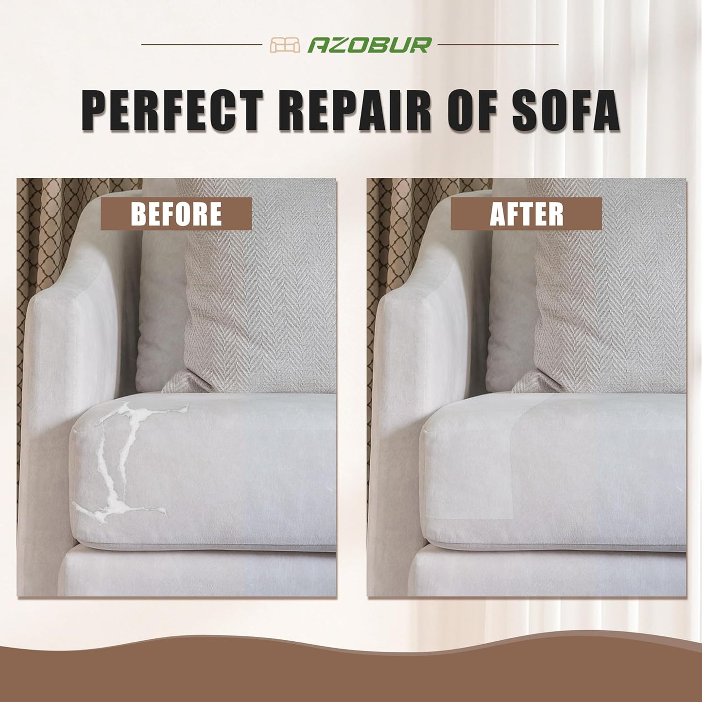 Azobur Fabric Couch Repair Patch 8.3 x 11 inches,Self-Adhesive Fabric Repair Patch for Furniture,Handbag,Sofa,Car Seats-(White)