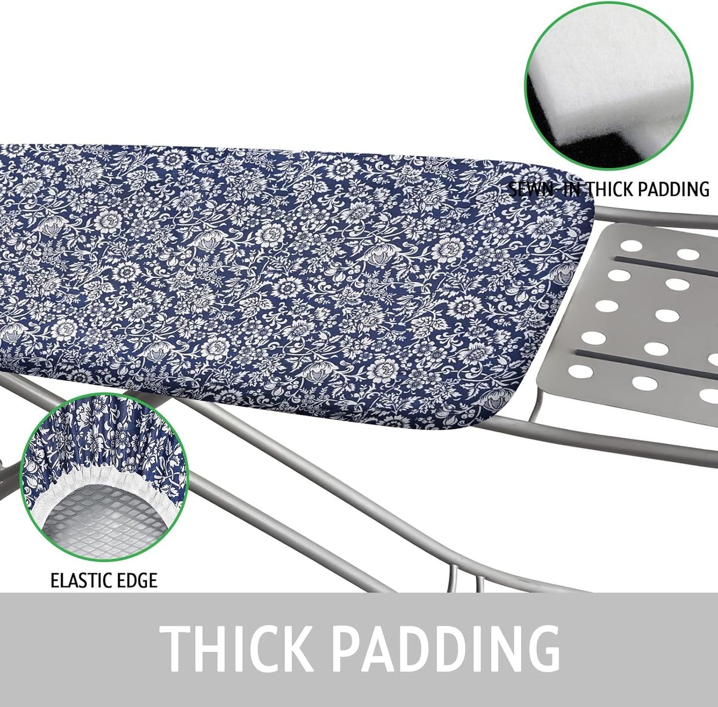Ironing Board Cover and Pad 15x54 Inch Standard Ironing Board Cover with Elastic Edge and Hook and Loop Fasteners Scorch and Stain Resistant Cotton Ironing Covers with Thick Padding