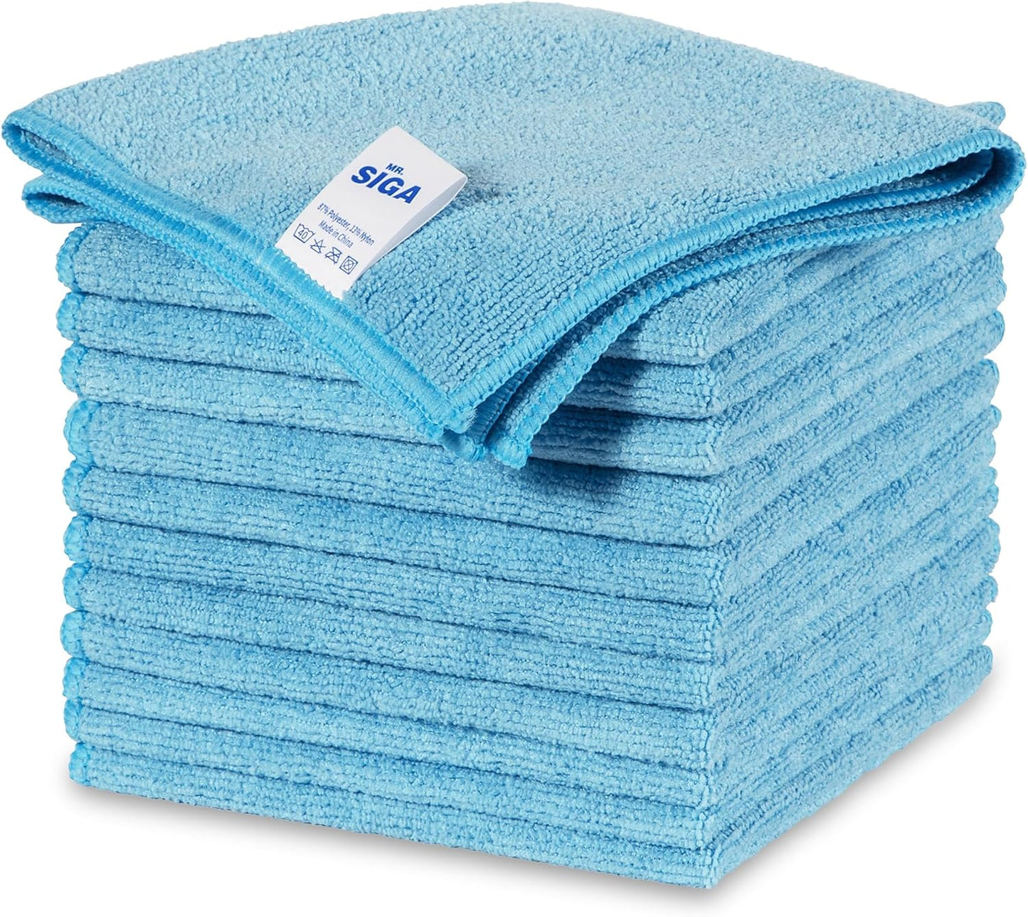 MR.SIGA Microfiber Cleaning Cloths, All-Purpose Surface Microfiber Towels, Streak Free Cleaning Rags, Pack of 12, Sky Blue, Size 32 x 32 cm(12.6 x 12.6 inch)