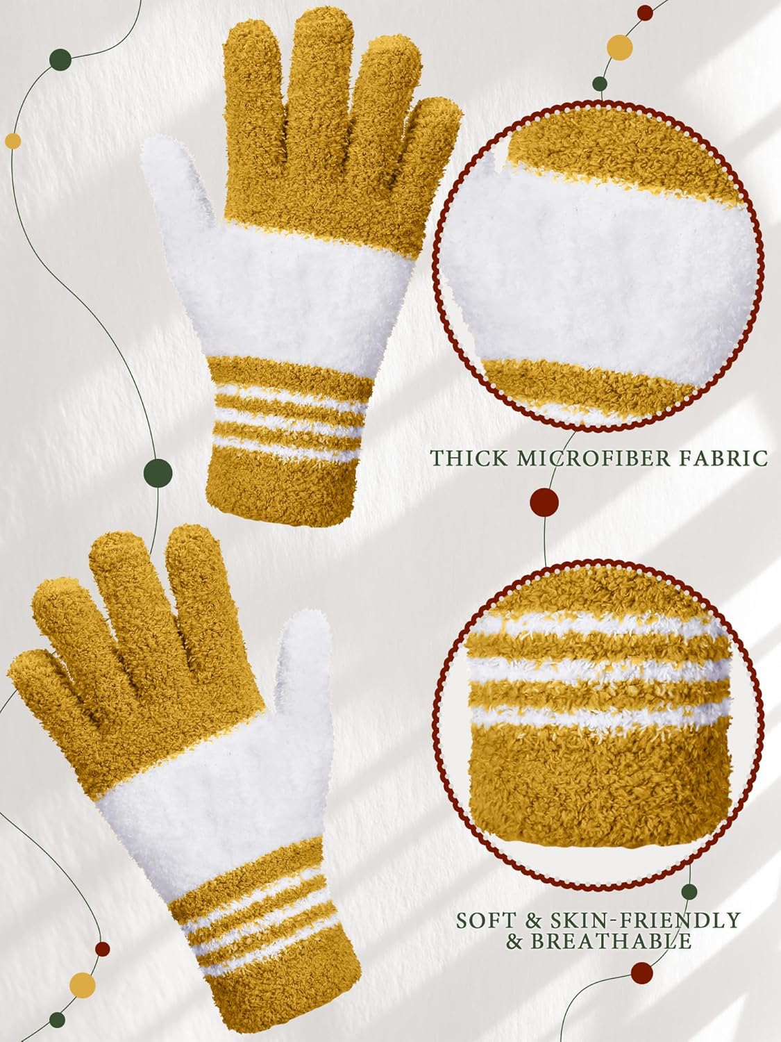 Patelai 3 Pairs Microfiber Plant Dusting Gloves Leaf Cleaning Gloves for Indoor Plants, Blinds, Furniture, House(Small,Red, Green, Yellow)