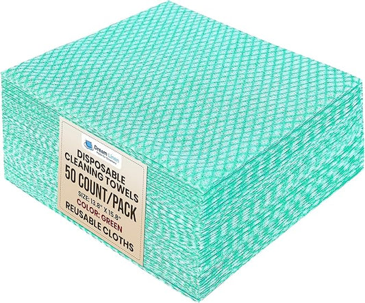 Disposable Cleaning Cloths 50 Packs, 13.8"x15.8" Reusable Kitchen Towels, Soft Absorbent Multipurpose Household Cleaning Towels, Disposable Dish Cloths for Kitchen, Stove, Bathroom, Handy Wipes, Green