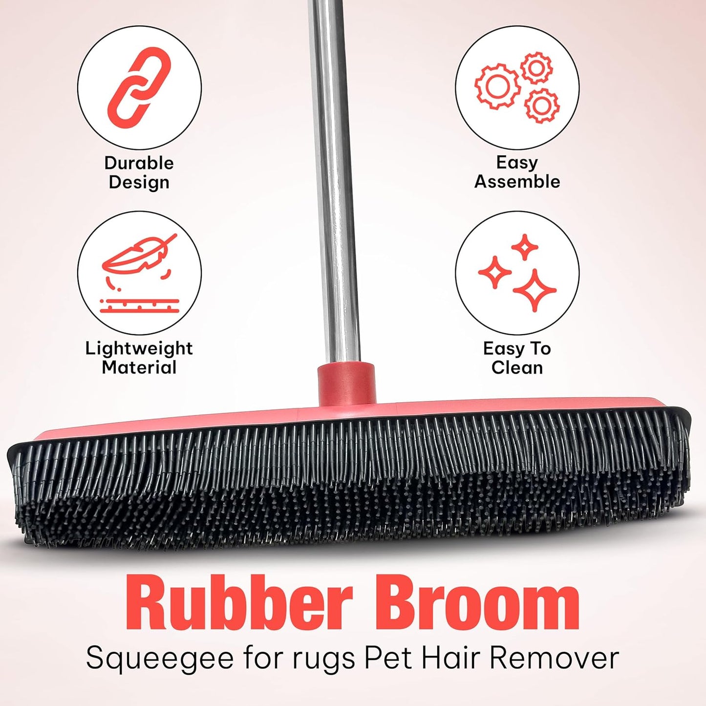 Hybrid Dog Pet Hair Removal Broom with Squeegee – Adjustable Handle Rubber Broom for Pet Hair on Carpet, Hardwood Floors, Tile, & Liquid-Dirt with 2 Portable Hair Brushes & Cloth