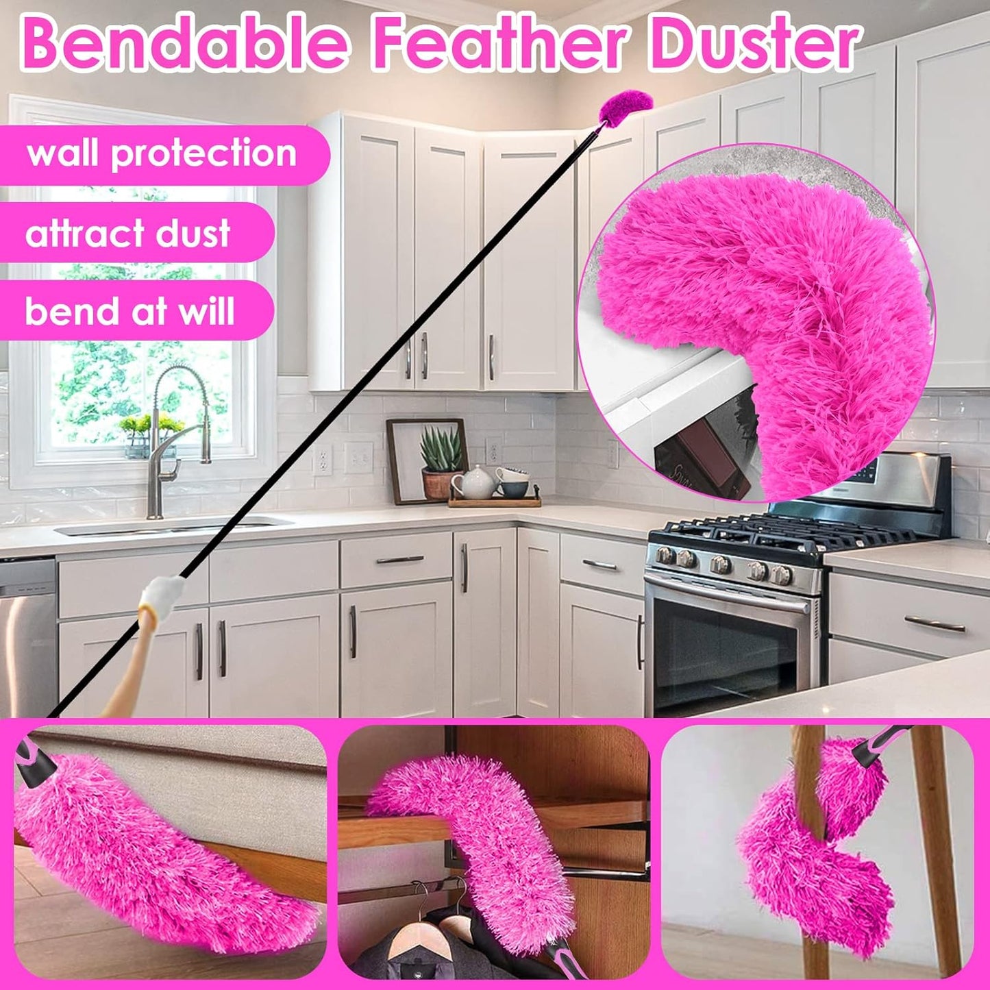 15 Foot Dusters for Cleaning, Duster with Extension Pole 7-15ft, Microfiber Feather Duster Used for Cleaning Ceiling Fan, High Window, Blinds, Shutters, Sofa, Cobweb Duster for Home (12 PCS)