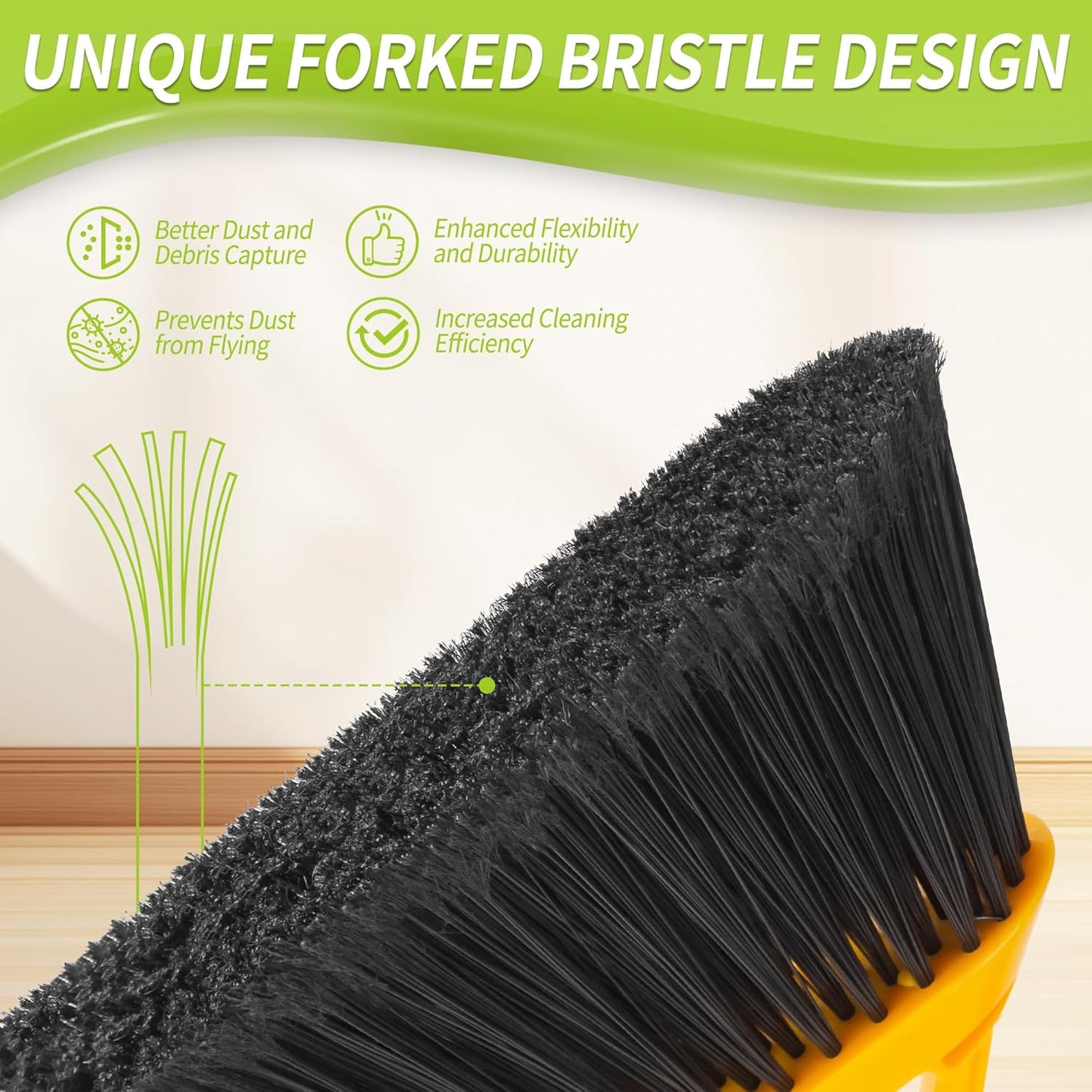 Outdoor Broom with 54'' Long Handle, Heavy Duty Broom for Sweeping Patio, Garden, Lobby, Sidewalks, Perfect for Home Kitchen Room Office Floor