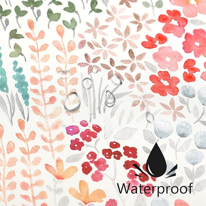 Extra Long Shower Curtain 72 x 96 Inch, Floor to Ceiling X-Long Tall Cute Floral Shower Curtain for Bathroom, Retro Red Teal Wildflower Boho Cottagecore Fabric Shower Curtain Set with Hooks