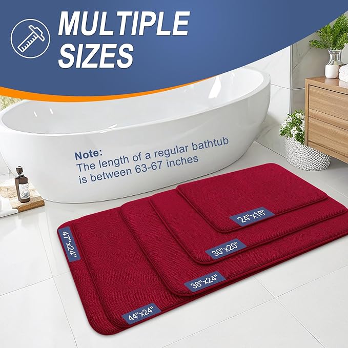 OLANLY Thick Memory Foam Bath Mats Rugs 30x20, Extra Soft Absorbent Bathroom Rug, Quick Dry Bath Mat, Non-Slip, Machine Washable Carpet for Bathroom, Tub and Shower, Home Decor Accessories, Red
