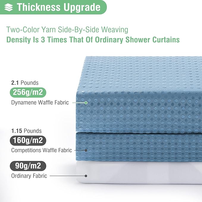 Dynamene Extra Long Shower Curtain - 84 Inch Long Blue Waffle Weave Heavy Duty Fabric Bathroom Shower Curtain, Weighted Hotel Thick Bath Curtain Set with 12 Plastic Hooks,72x84, Moonlight Blue