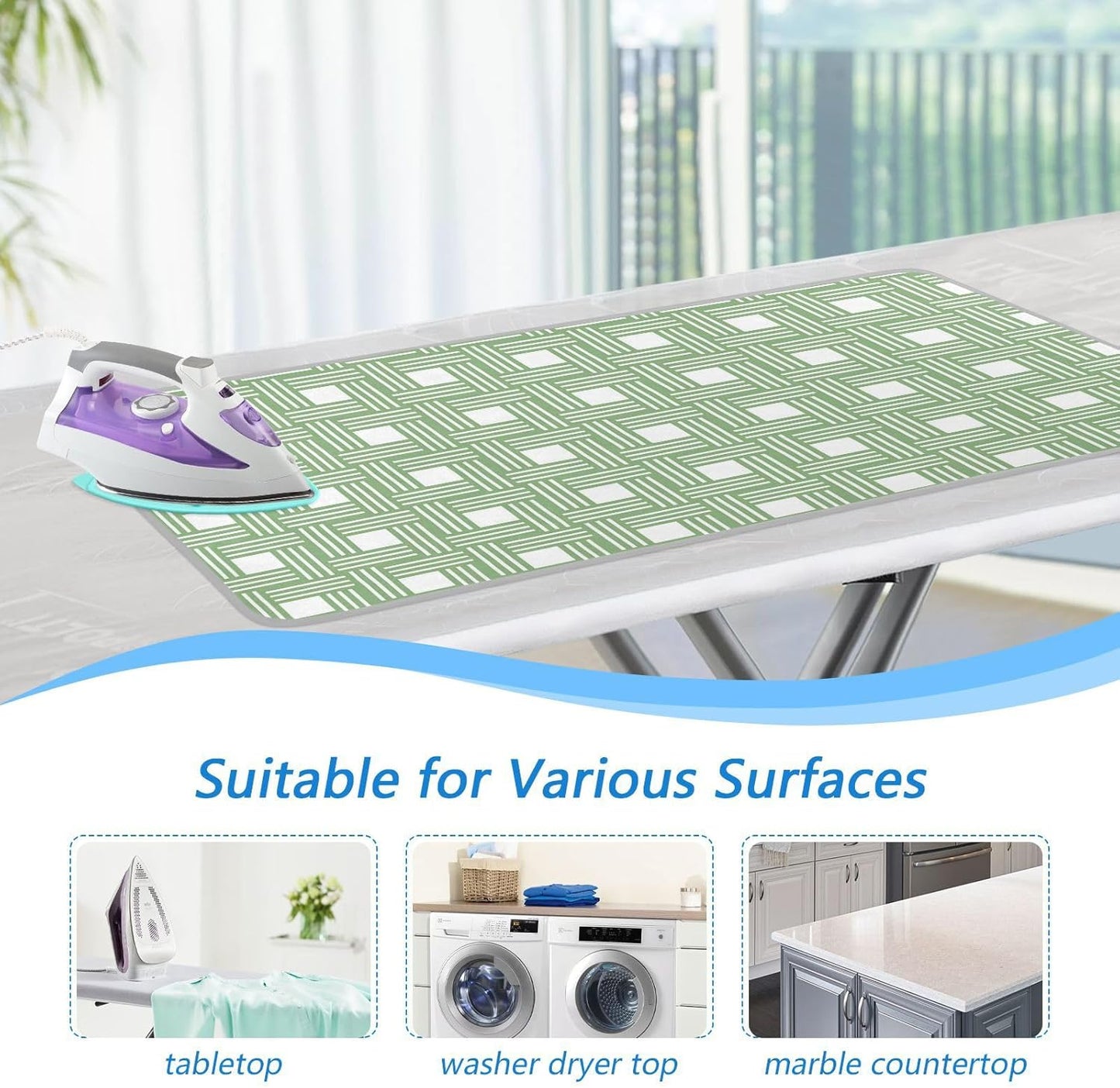 Ironing Mat for Table top Portable Ironing Pad Blanket for Washer Dryer Countertop Travel Green Abstract