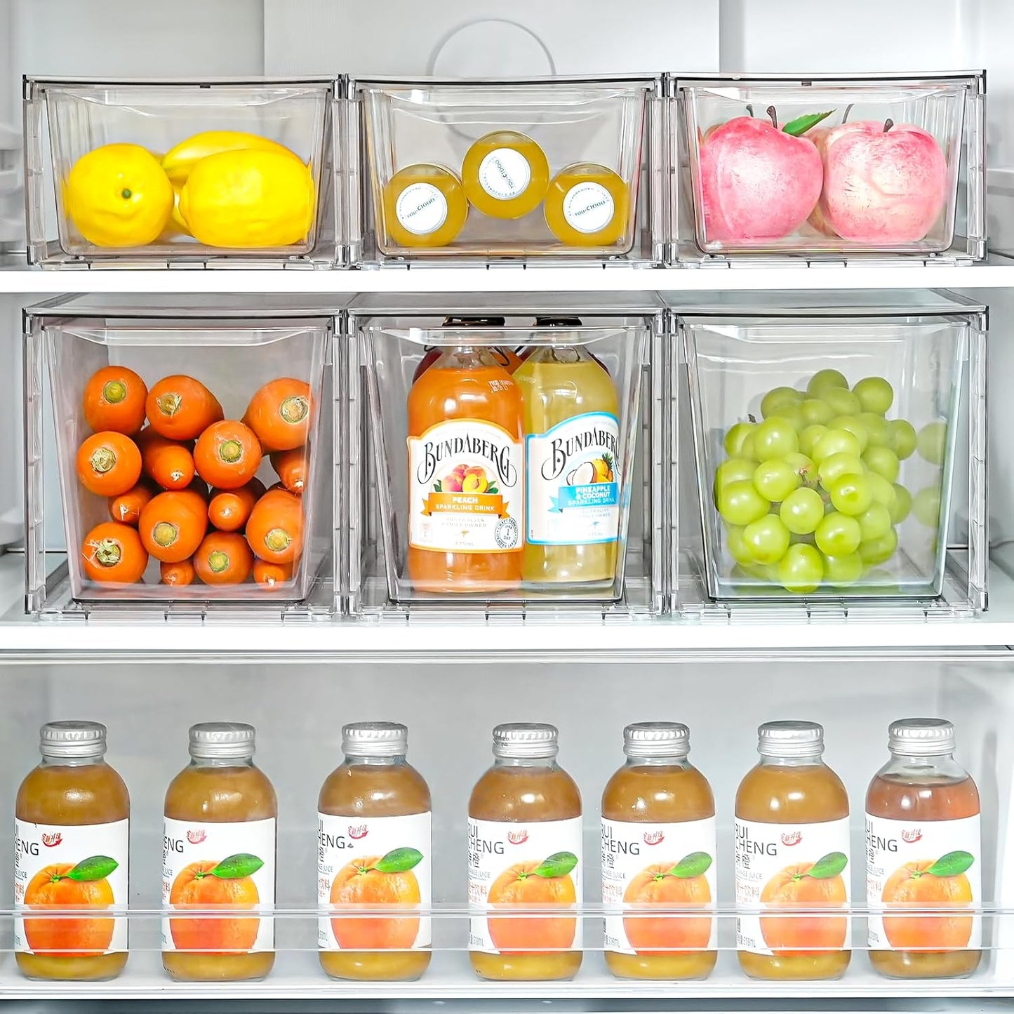 6Pack Pantry Organizers and Storage,Clear Stackable Kitchen Storage Organizer,Foods Organizer Bins with Handles, Easily Assemble for Bathroom, Kitchen, Refrigerator, Pantry, Cabinet, Closet