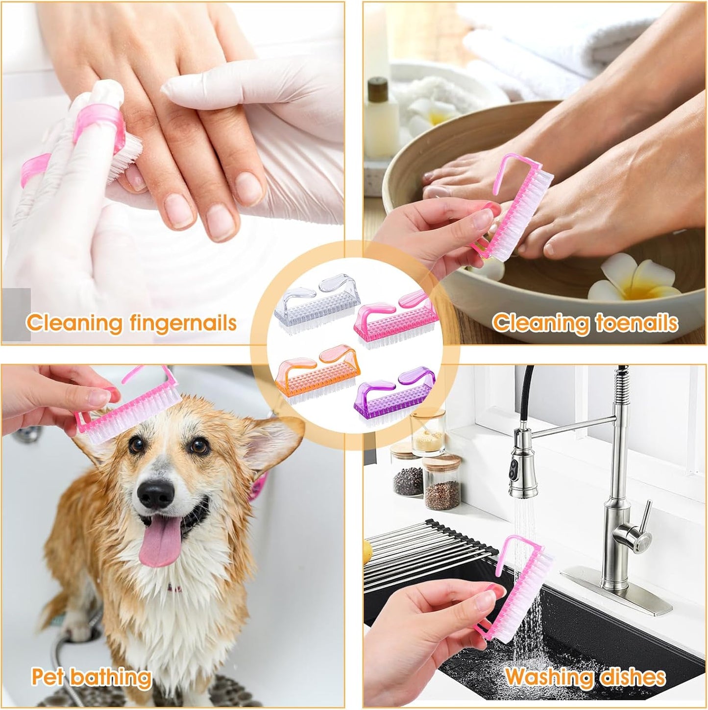 100 Pcs Handle Grip Nail Brush Bulk Nail Scrubber Cleaner Fingernail Brushes for Cleaning Nails, Hand Toes Scrub Cleaning Brushes Pedicure Scrubbing Tool for Men Women (Clear Colors)