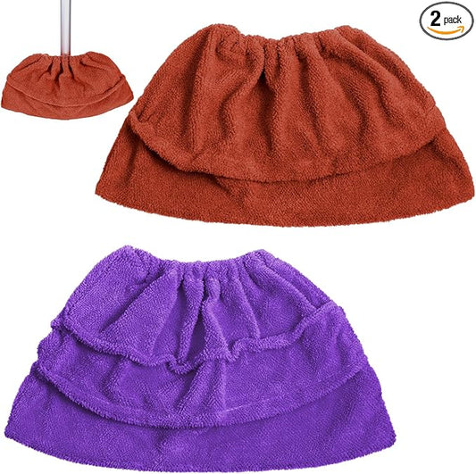 2 Pack Broom Pads to Baseboard Cleaning Tool, Reusable Microfiber Sweep Broom Cloth Covers Base Board Cleaner Tool for Baseboards Molding Walls Ceiling Cleaning (Purple+Brown)