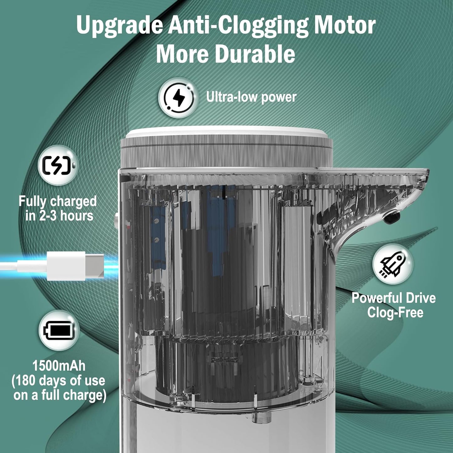 Automatic Soap Dispenser Touchless (Upgrade Auto & Manual Modes) - IPX7 Waterproof - Adjustable Volume for Thick & Thin Liquid - USB C Rechargeable Dish/Hand Soap Dispenser for Bathroom Kitchen