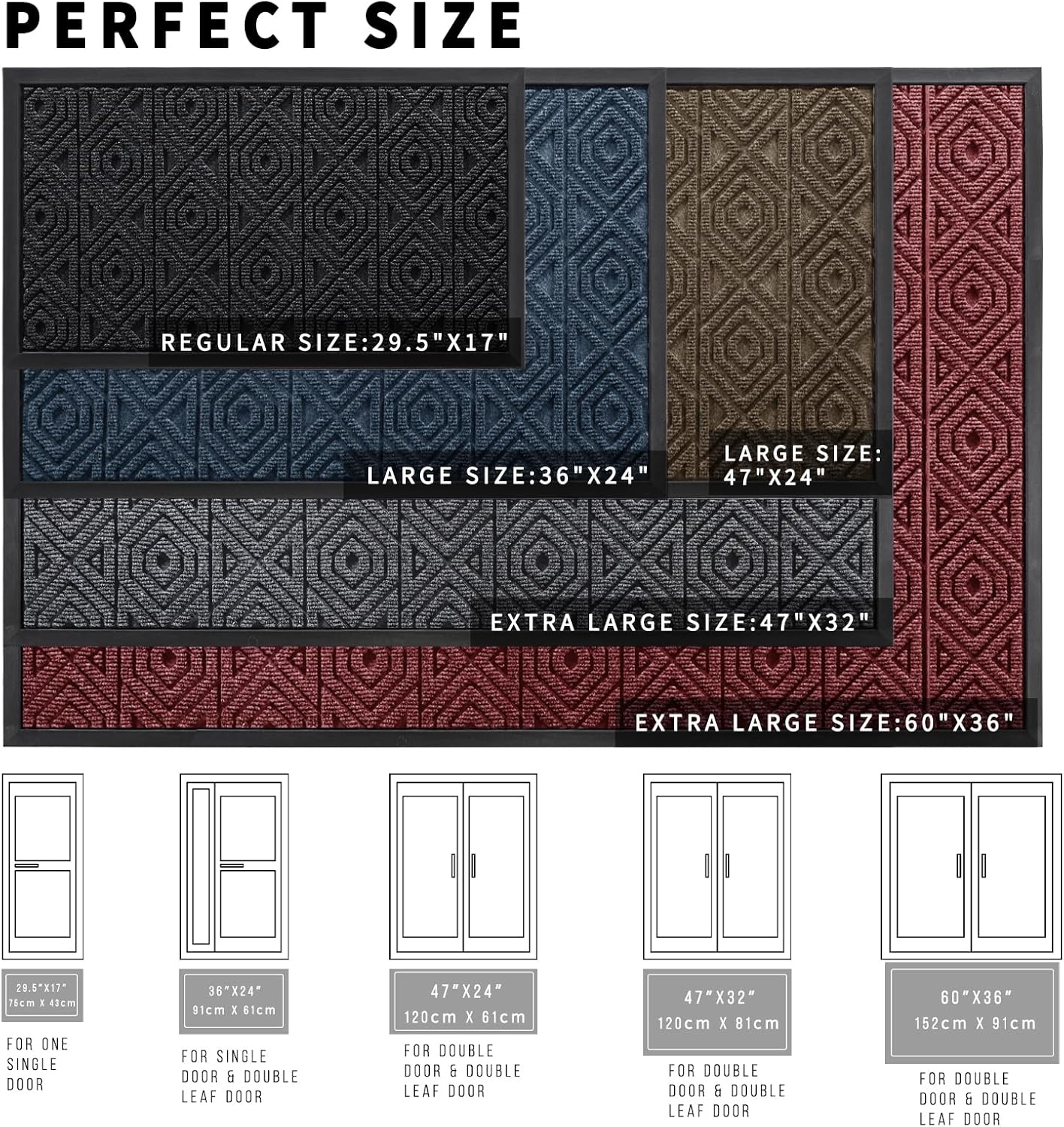 Yimobra Door Mat, Outdoor Indoor Entrance Welcome Mat, Heavy Entry Front Door Mat, Stain & Fade Resistant, Low Profile, Sturdy Rubber, Easy Clean Patio Floor Mat, Waterproof, 47 x 32, Blue