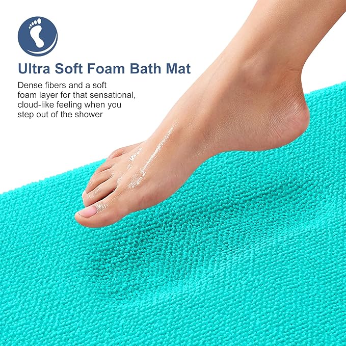 OLANLY Thick Memory Foam Bath Mats Rugs 36x24, Extra Soft Absorbent Bathroom Rug, Quick Dry Bath Mat, Non-Slip, Machine Washable Carpet for Bathroom, Tub and Shower, Home Decor Accessories, Teal