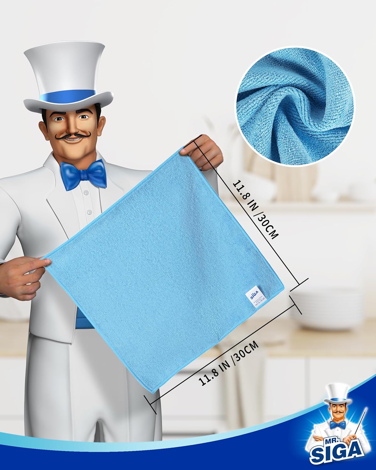 MR.SIGA Microfiber Cleaning Cloth, All-Purpose Microfiber Towels, Streak Free Cleaning Rags, Pack of 15, Sky Blue, Size 30 x 30 cm(11.8 x 11.8 inch)