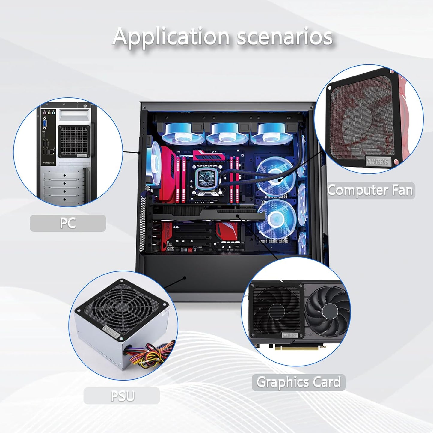 140mm PC Dust Filter for Computer Cooler Fan/PSU/Routers PVC 50 Mesh, Magnetic Dust Mesh Computer Fan Filter Grills with Screws Dustproof Case Cover (PVC V4.0, 140 * 140mm, 5pcs, Black)