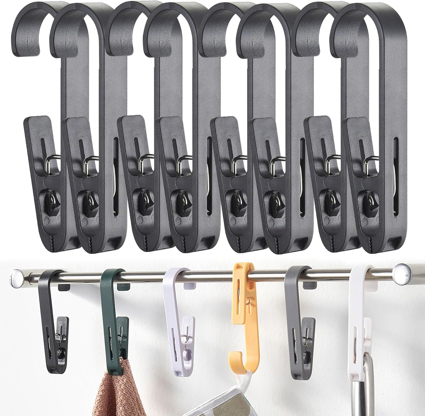 iBetterLife Laundry Hooks Hanging Clips - 8Pcs Heavy Duty Outdoor Clothes Pins, Closet Organizer Single Clip Hangers Clamps Socks Boot Bras Underwear Kids Towels for Bathroom Wardrobe Kitchen Office