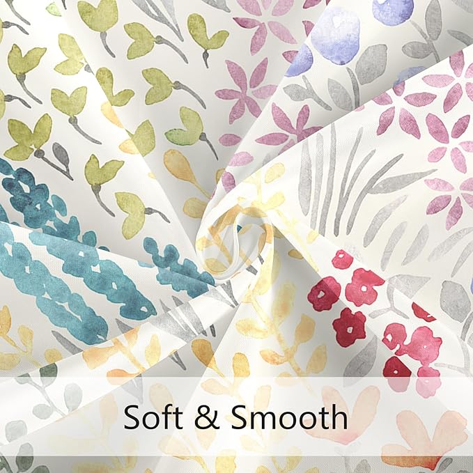 Extra Long Shower Curtain 72 x 96 Inch, Floor to Ceiling X-Long Tall Cute Floral Shower Curtain for Bathroom, Colorful Wildflower Boho Cottagecore Fabric Shower Curtain Set with Hooks, Ivory