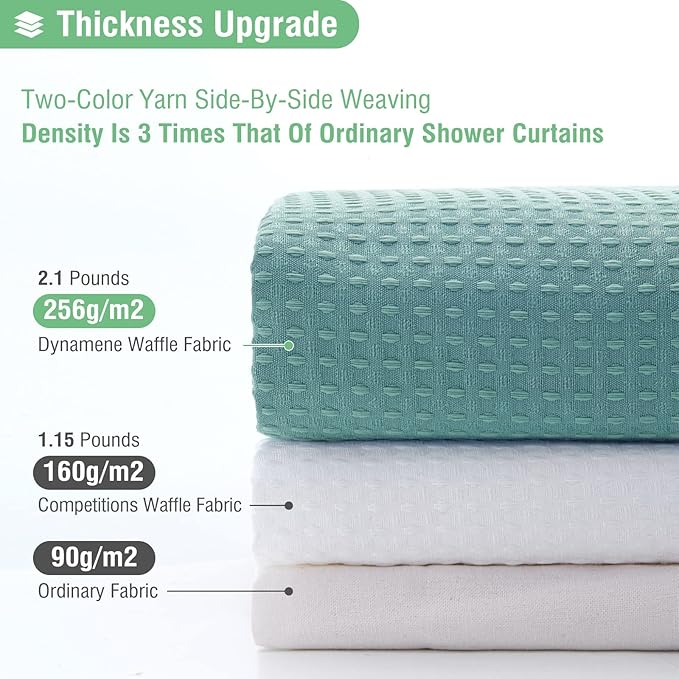 Dynamene Stall Fabric Shower Curtain - 54x78 inch Long Waffle Weave Weighted Thick Cloth Shower Curtains for Bathroom,Neutral Heavy Duty Hotel Spa Luxury Bath Curtain Set with 10 Plastic Hooks, Teal