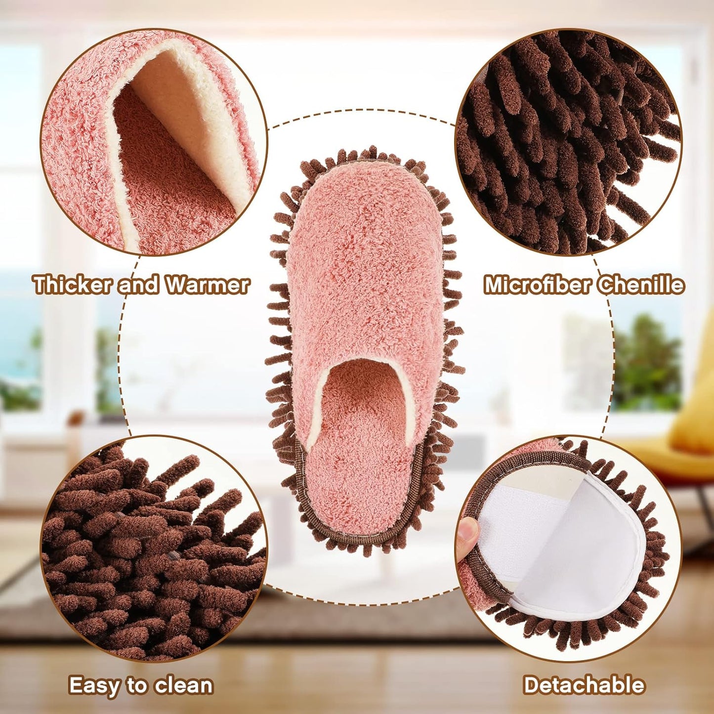 Jecery 2 Pair Microfiber Slippers Floor Cleaning Chenille Mop Slippers Base Board Cleaner Household Cleaning Tools for Wood Floor Dust Dirt Tool Supplies